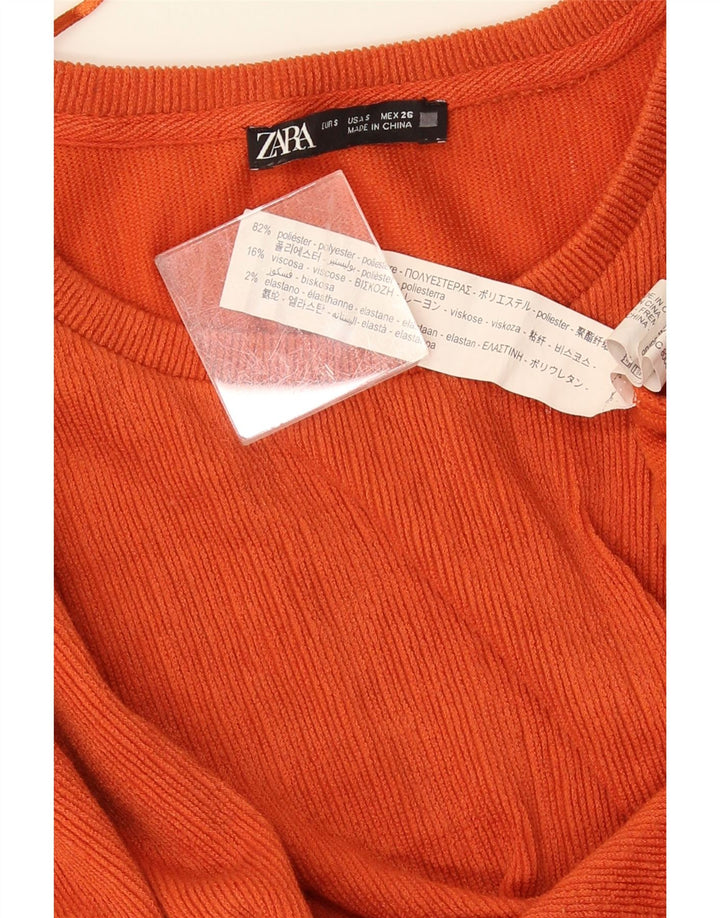 Zara Dame Langærmet Oversized Bluse Top UK 10 Small Orange Polyester