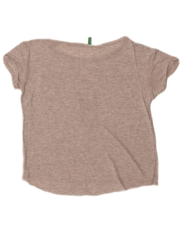 Benetton Dame Grafisk T-Shirt Top UK 14 Medium Grå Flecked