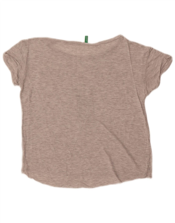 Benetton Dame Grafisk T-Shirt Top UK 14 Medium Grå Flecked