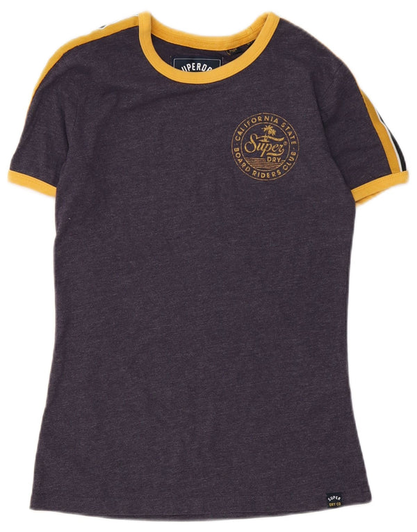 Superdry grafisk T-shirt top til kvinder UK 6 XS marineblå bomuld