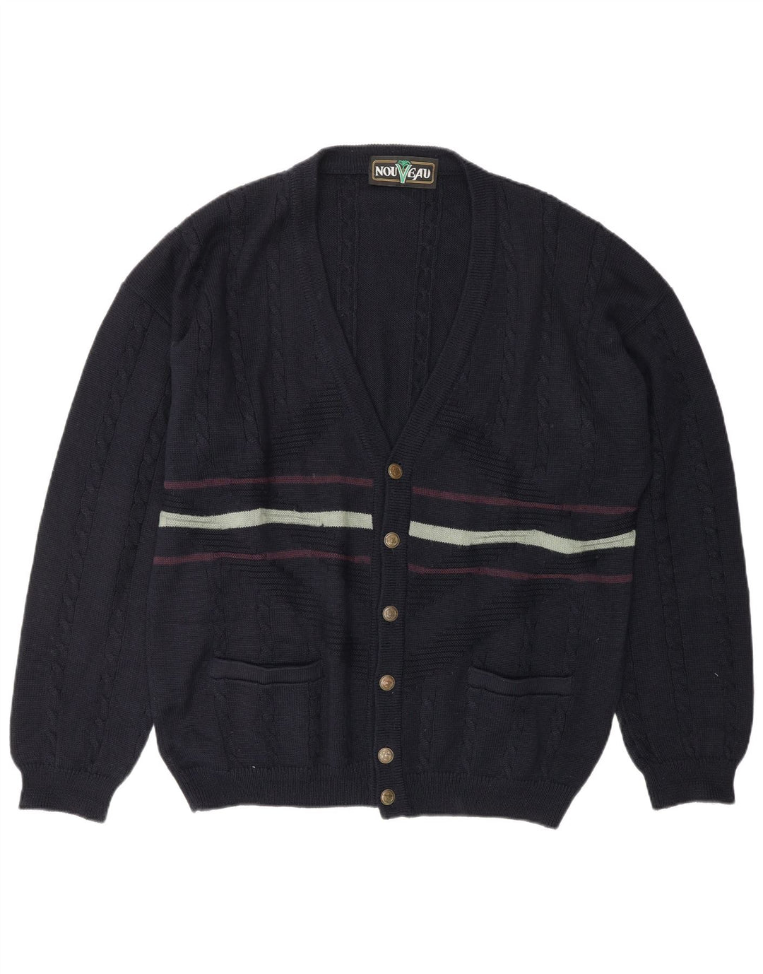 NOUVEAU Herre cardigan sweater XL marineblå stribet uld