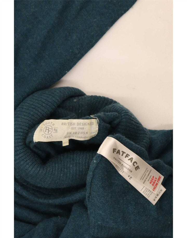 Fat Face Dame Roll Neck Jumper Sweater UK 10 Small Blue Wool