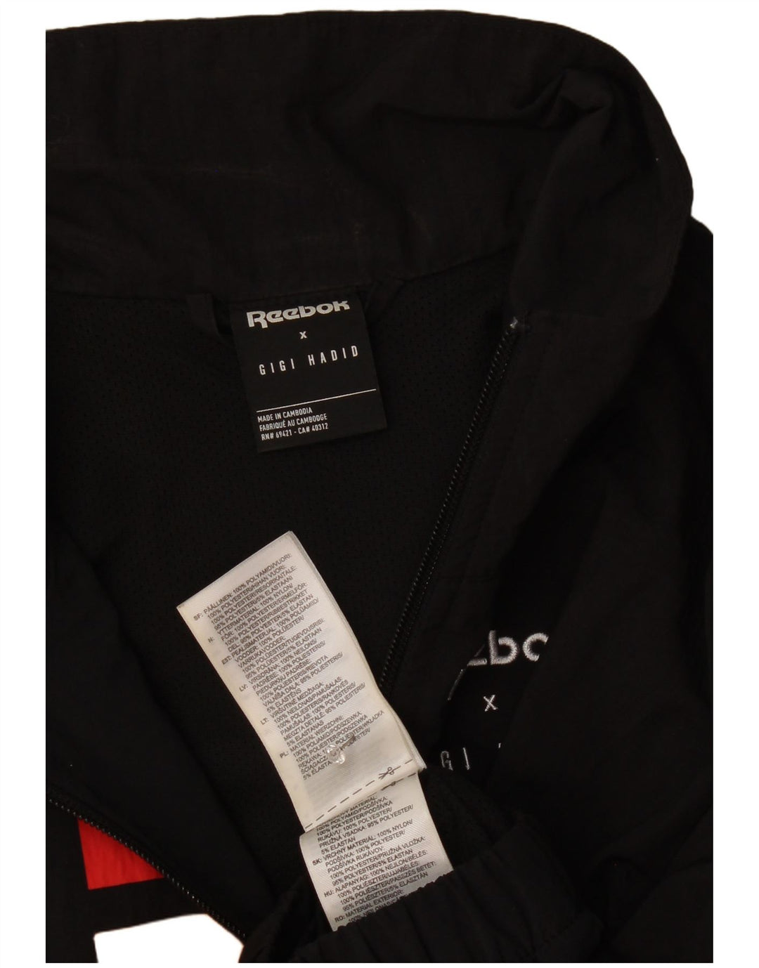 Reebok Womens Crop Graphic Tracksuit Top Jacket UK 18 XL Sort Polyamid