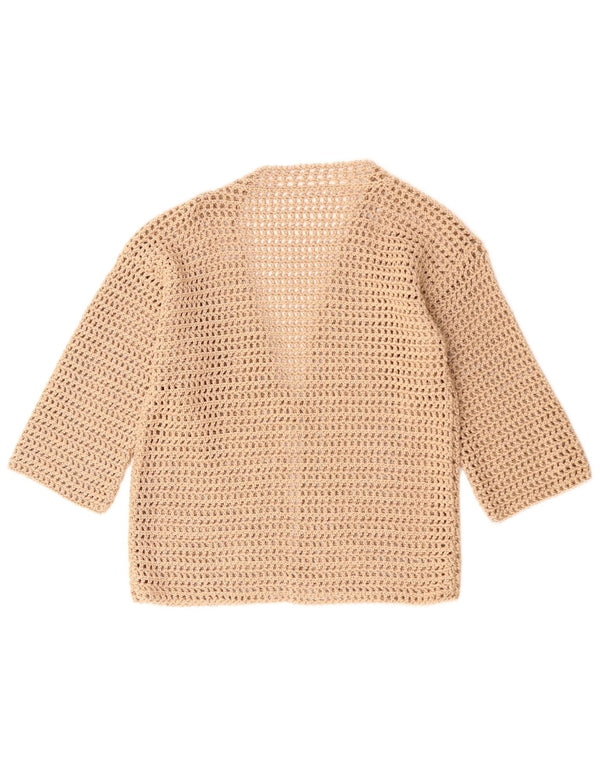 Vintage 3/4-ærmet hæklet cardigantrøje til kvinder UK 8 Small Beige