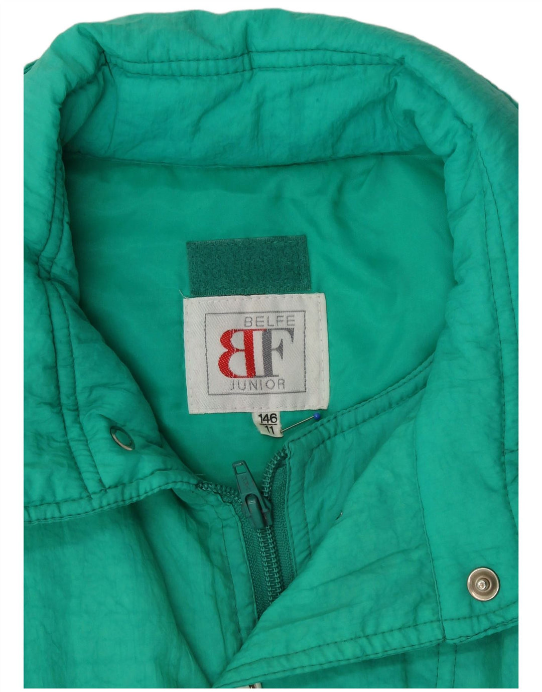 Belfe Girls Oversized grafisk skijakke 10-11 år Grøn polyamid 80'erne