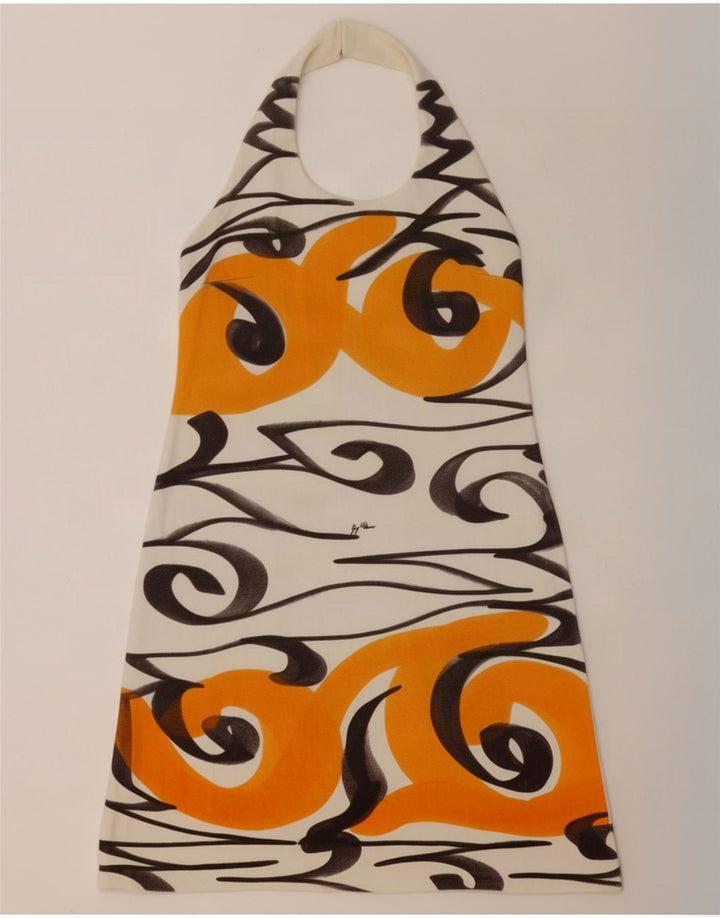 Vintage Kvinder abstrakt mønster Halter Dress UK 8 Small White