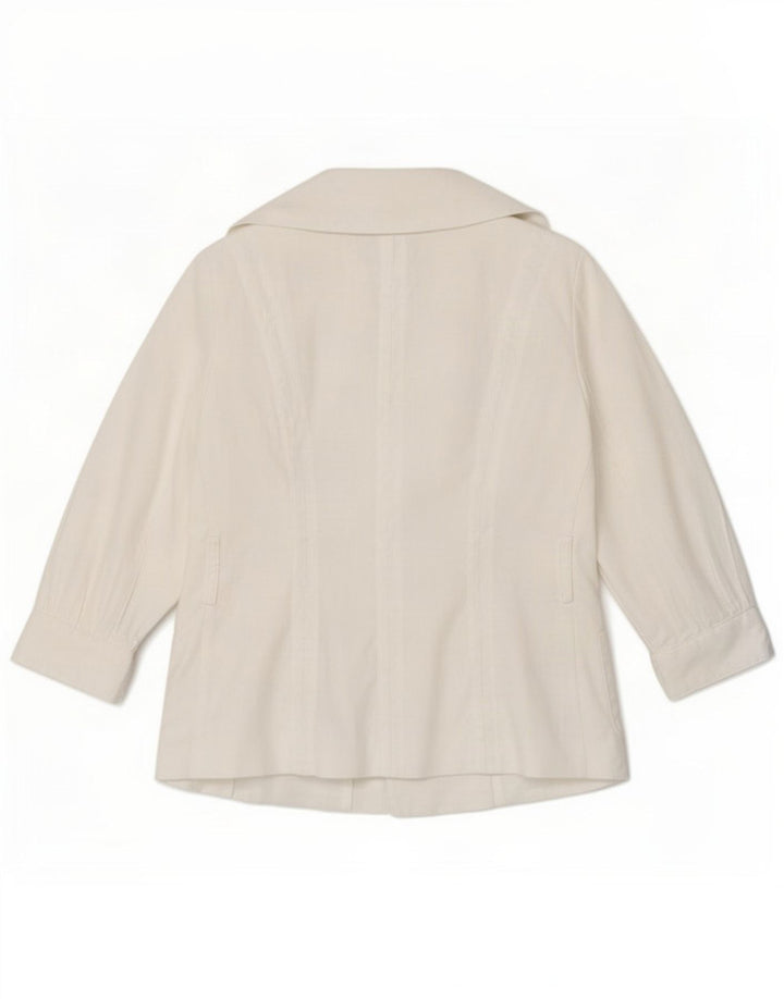 Zara Dame 3/4-ærmet blazerjakke UK 12 Medium White Ramie