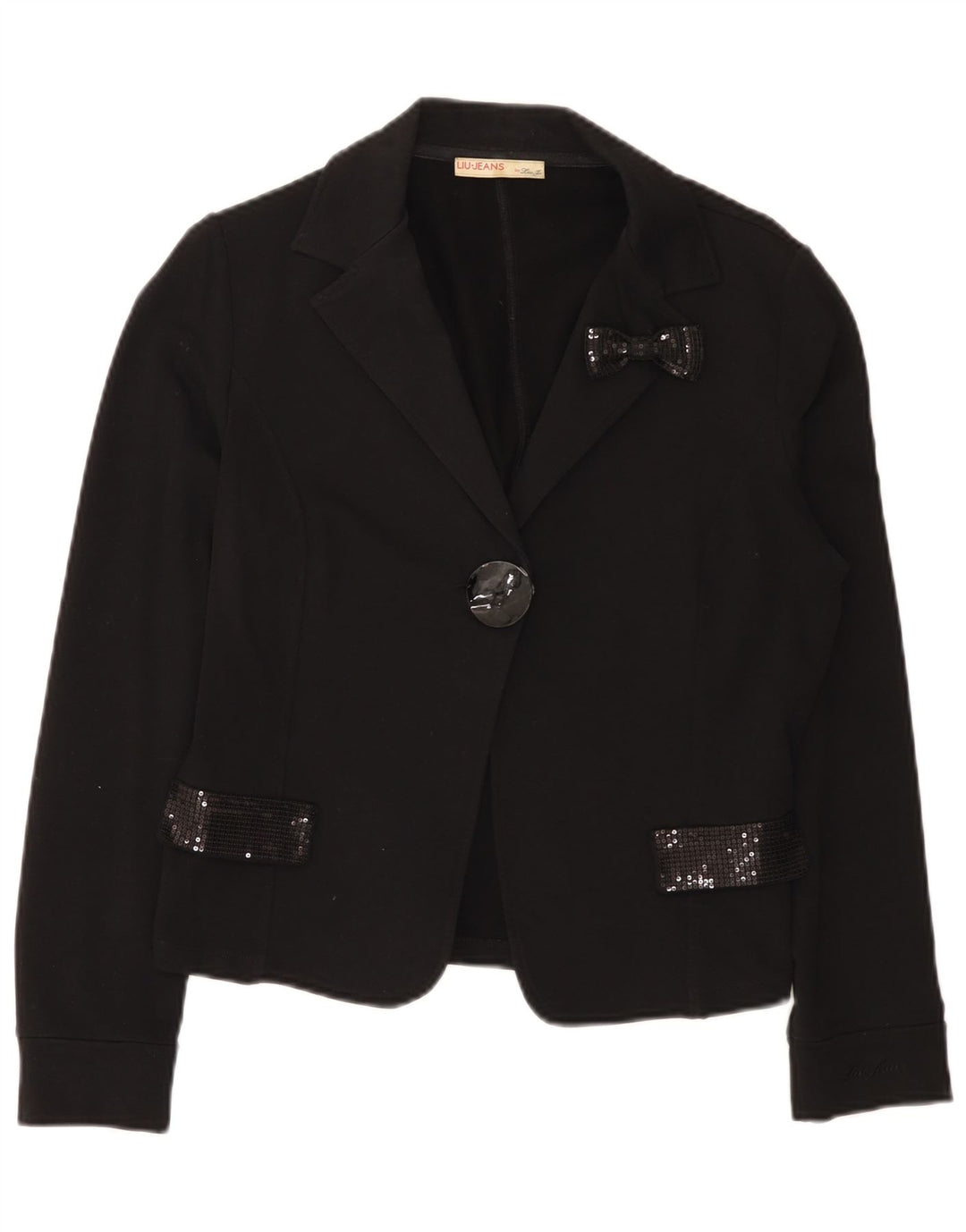 Liu Jo Dame 1 Knap Blazer Jakke UK 18 XL Sort Bomuld