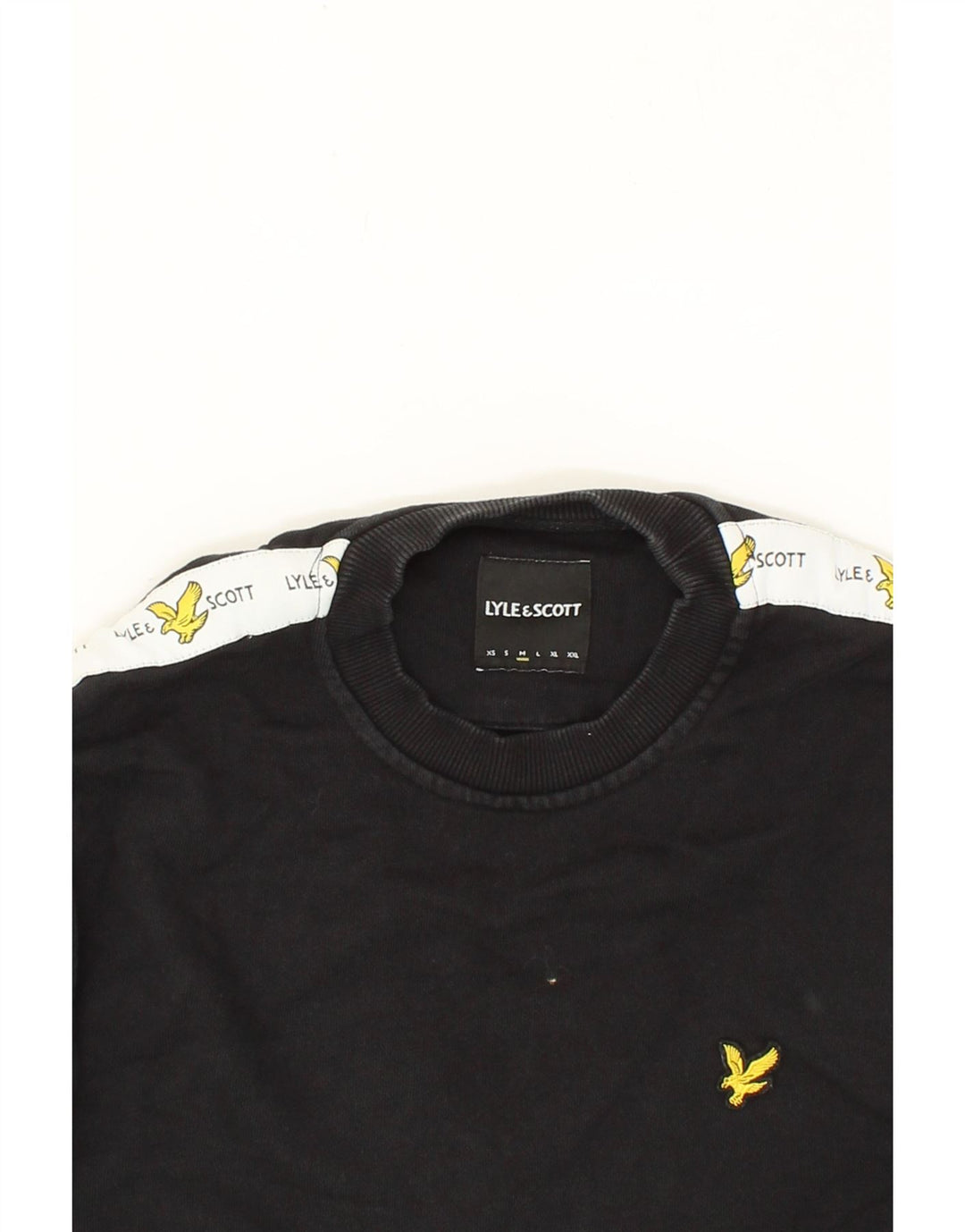 LYLE & SCOTT Mens Graphic Sweatshirt Jumper Medium Black Colourblock Vintage Lyle & Scott and Second-Hand Lyle & Scott from Messina Hembry 