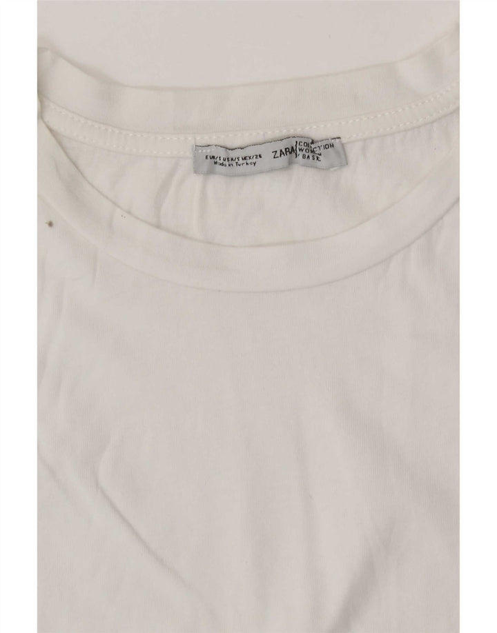 Zara Dame Grafisk T-Shirt Top UK 10 Small White