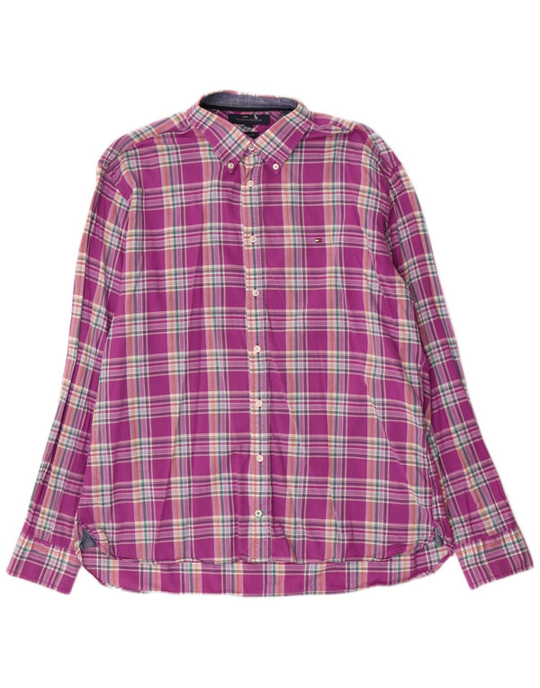 Tommy Hilfiger Herre Custom Fit skjorte XL Lilla ternet bomuld