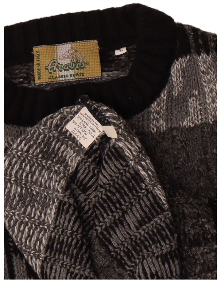 Vintage herre rund hals sweater stor grå Chevron uld