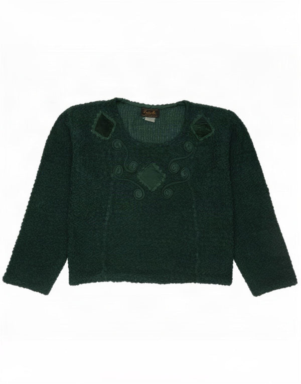 Vintage Womens Oversized Crew Neck Jumper Sweater UK 16 Large Green Viscose