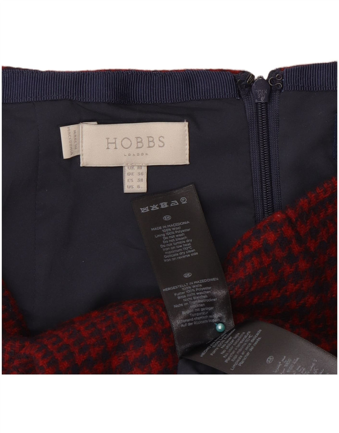 Hobbs Pencil Nederdel til kvinder UK 10 Small W28 Red Houndstooth Wool