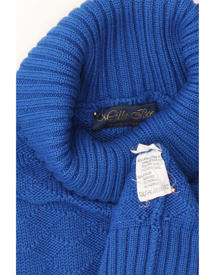 Vintage Dame Rullehals Sweater UK 14 Medium Blue Wool