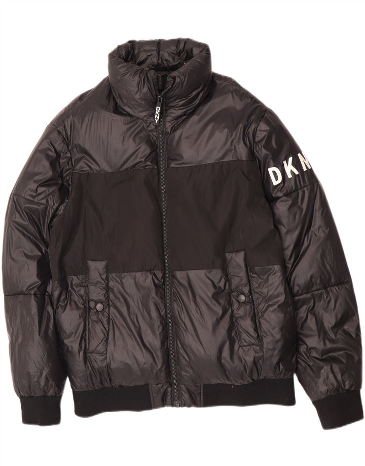 Dkny Herre grafisk polstret jakke UK 38 Medium Sort Colourblock Nylon