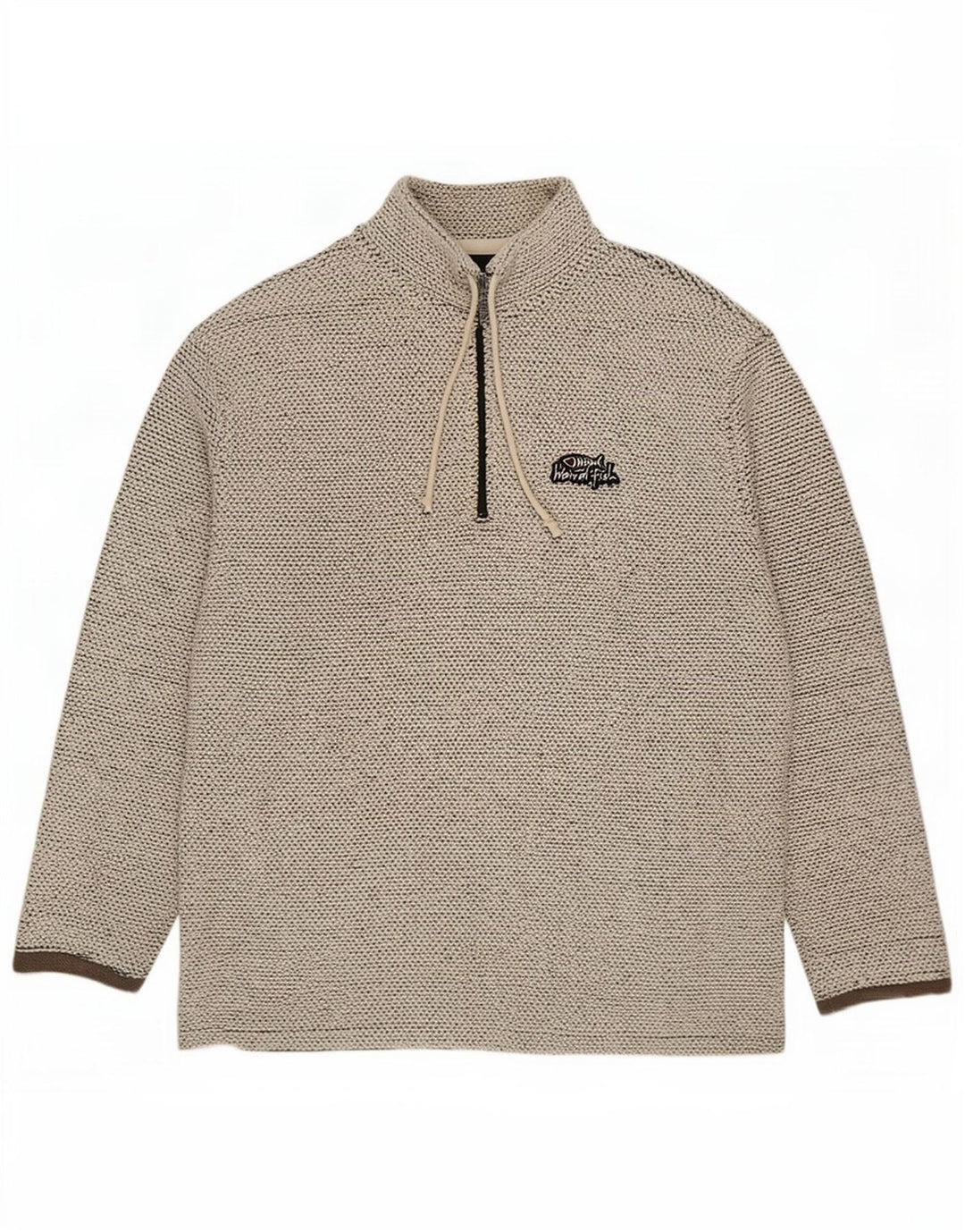 Weird Fish Herre Zip Neck Sweatshirt Jumper Medium Beige Bomuld