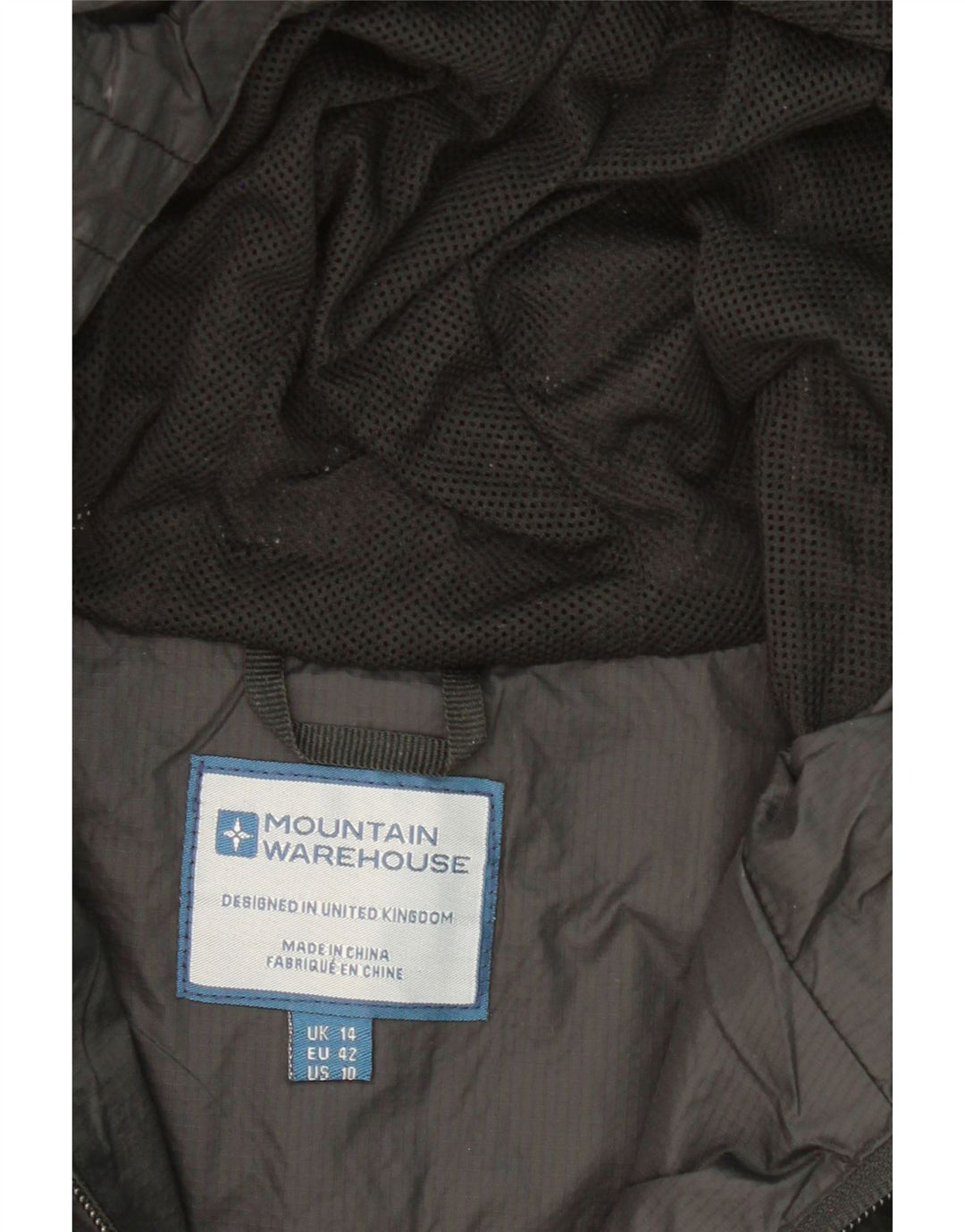 MOUNTAIN WAREHOUSE Womens Hooded Windbreaker Jacket UK 14 Large Black Vintage Mountain Warehouse and Second-Hand Mountain Warehouse from Messina Hembry 