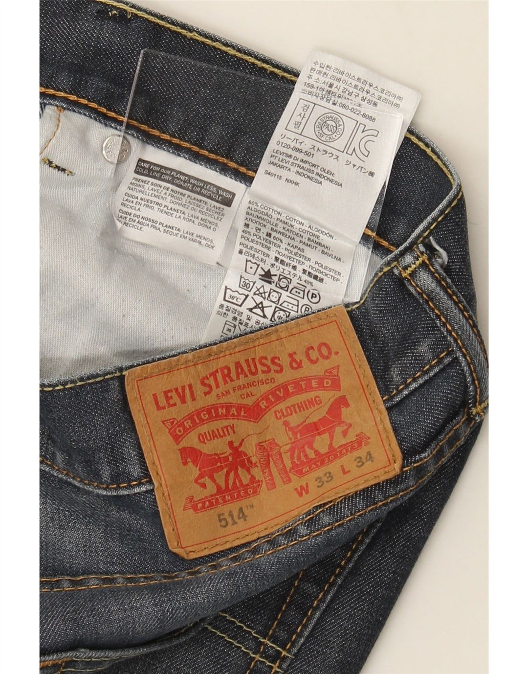 LEVI'S Mens 514 Straight Jeans W33 L28 Navy Blue Cotton Vintage Levi's and Second-Hand Levi's from Messina Hembry 