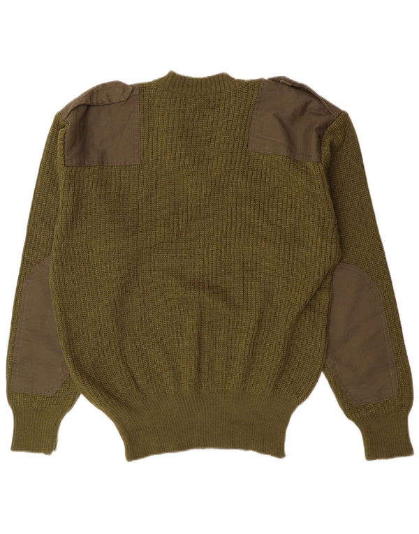 Vintage Herre militær V-hals sweater Small Khaki Colourblock