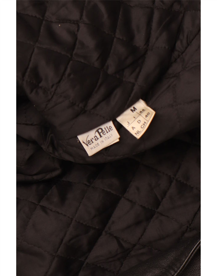 VINTAGE Bikerjakke i læder til kvinder UK 14 Mellem sort læder