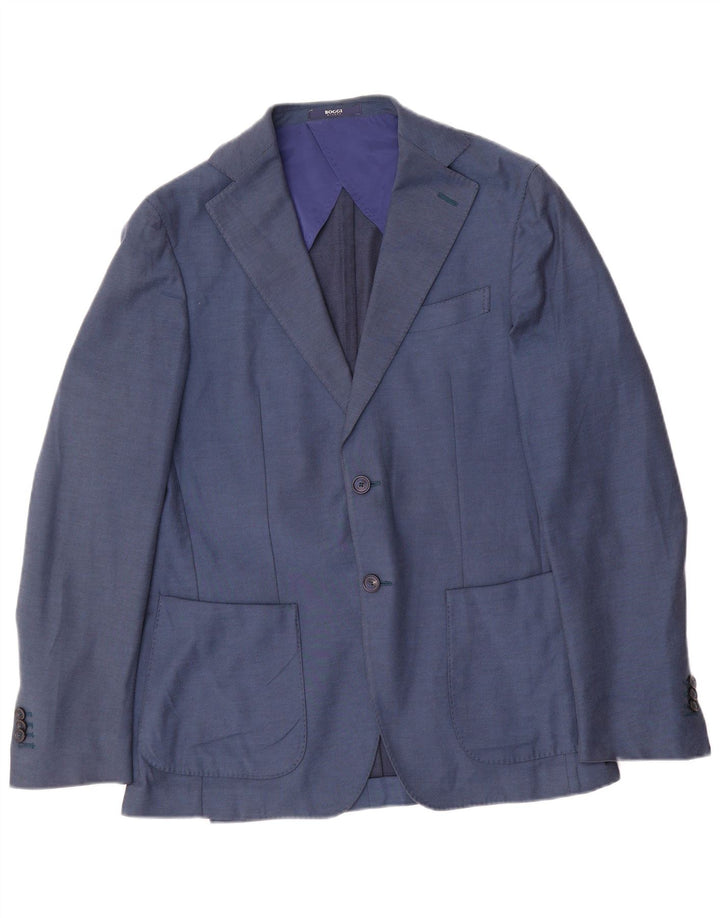 Boggi Herre 2 Buttons Regular Fit Blazer Jacket IT 48 Medium Blue Cotton