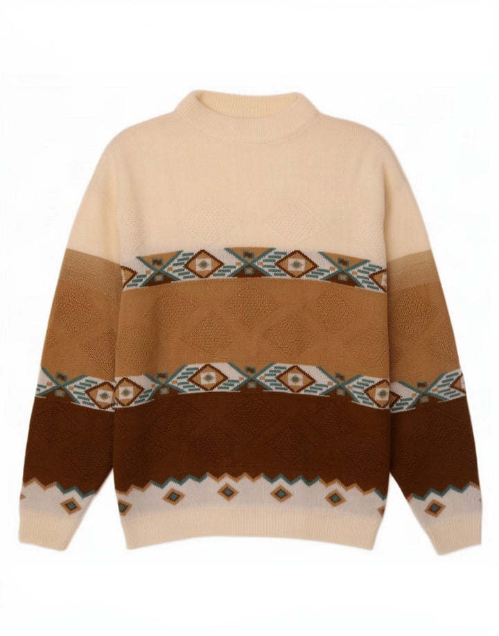 Vintage Herre Turtle Neck Jumper Sweater XL Flerfarvet Geometrisk