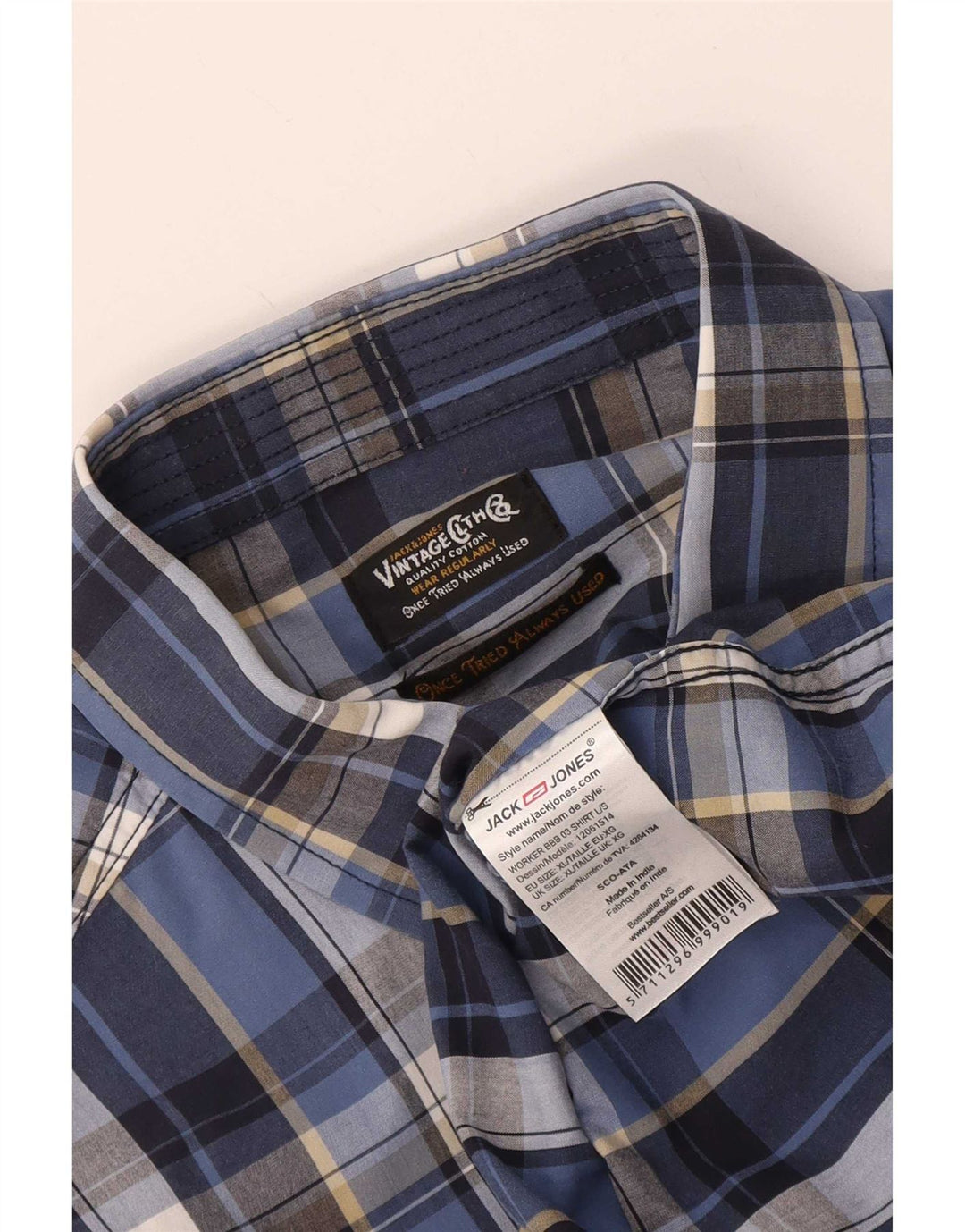 Jack & Jones herreskjorte XL blå ternet bomuld