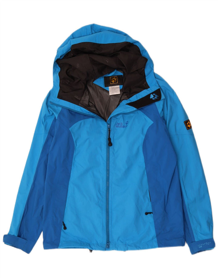 Jack Wolfskin Regnjakke med hætte til mænd UK 34 Small Blue Colourblock