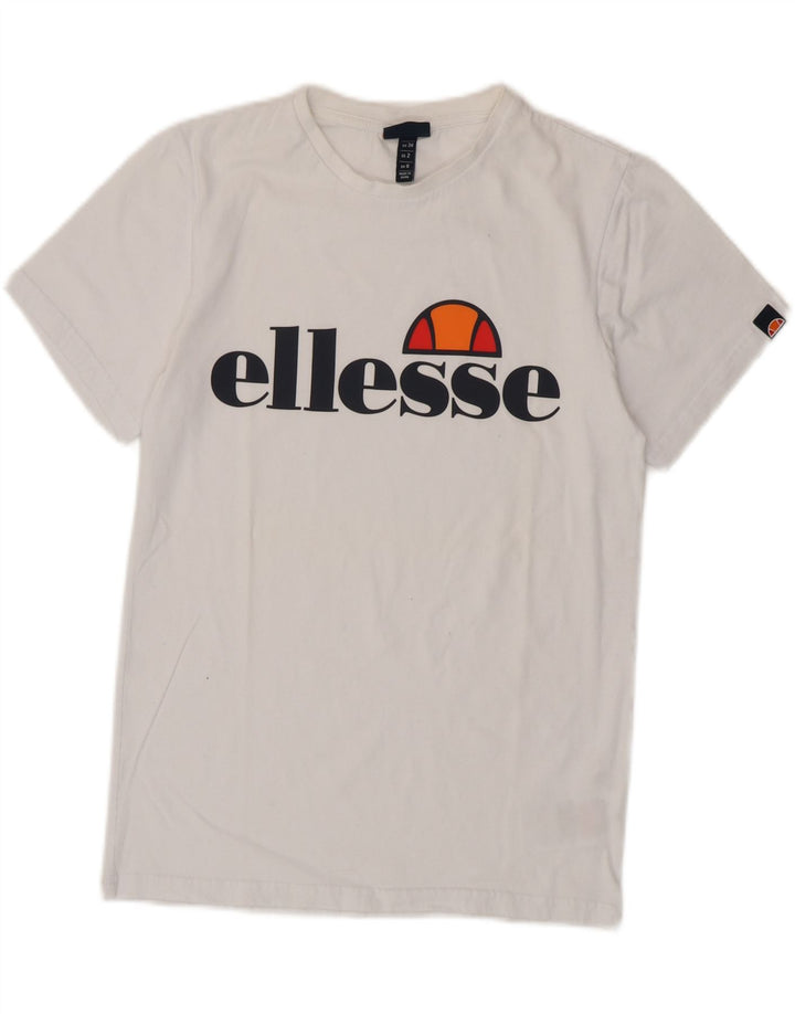 ELLESSE Grafisk T-shirt top til kvinder UK 6 XS Hvid bomuld