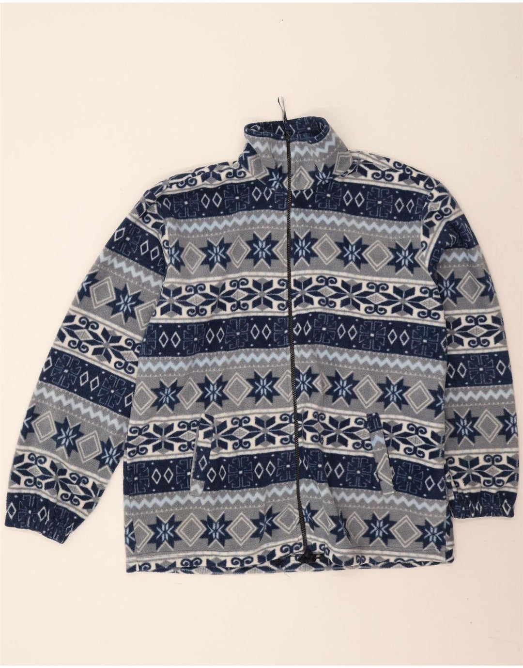 Vintage fleecejakke til mænd UK 44 2XL Navy Blue Fair Isle Polyester