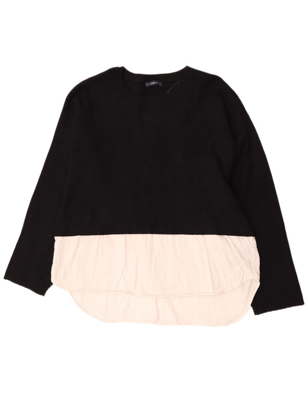 Zara Dame Boat Neck Jumper Sweater UK 14 Medium Black Colourblock
