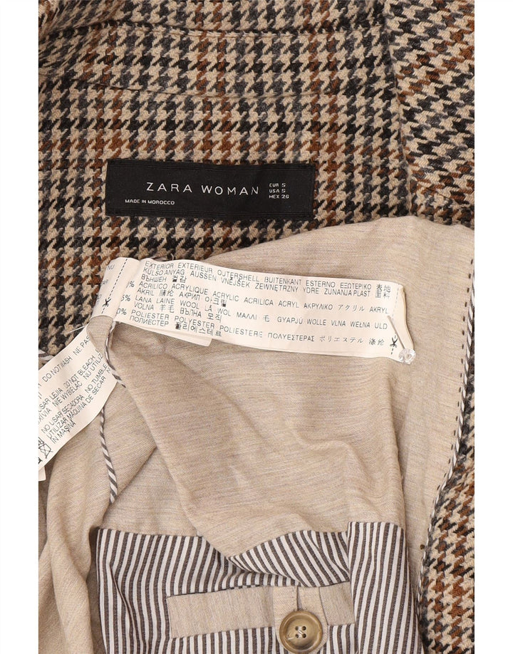 Zara Dame Dobbeltradet Blazer Jacket UK 10 Small Grey Houndstooth