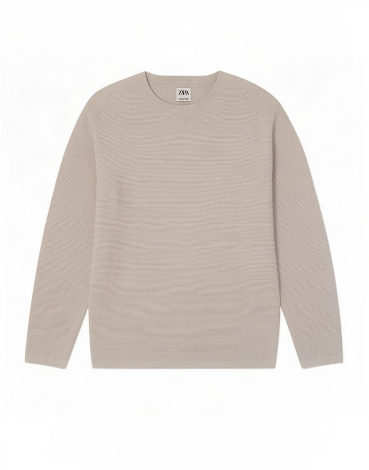 Zara Herre sweater med rund hals, mellemgrå bomuld