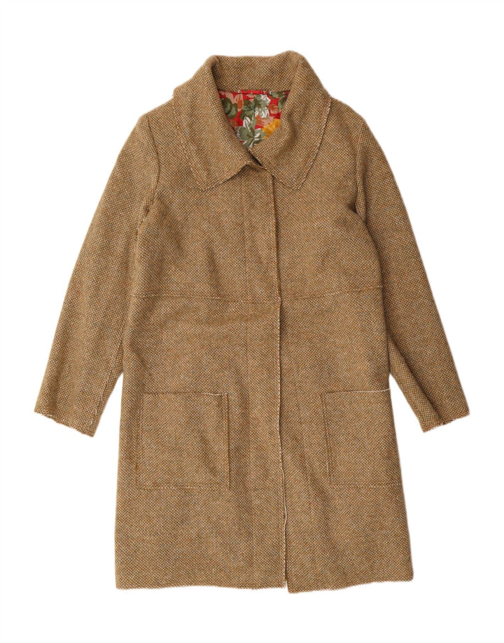 VINTAGE Womens Overcoat UK 14 Medium Beige Herringbone