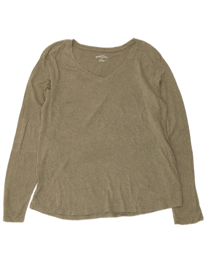 EDDIE BAUER Dame Top Langærmet UK 18 XL Khaki Bomuld