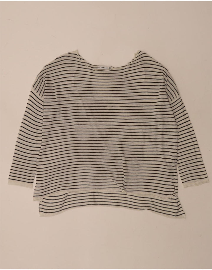 Zara Womens Oversized Top 3/4 ærme UK 10 Lille hvid stribet polyester