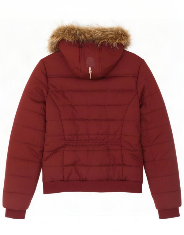 Superdry Womens Hooded Padded Jacket UK 18 XL Burgundy Polyester