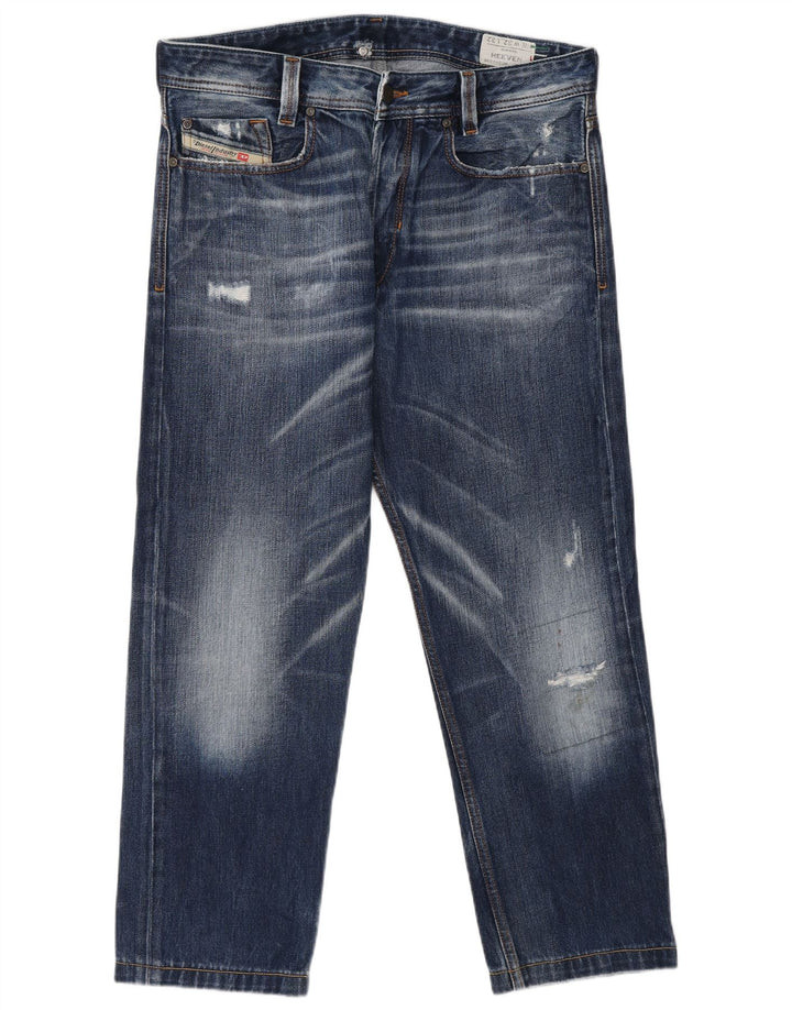 DIESEL Herre Heeven Distressed Straight Jeans W32 L27 Blå Bomuld