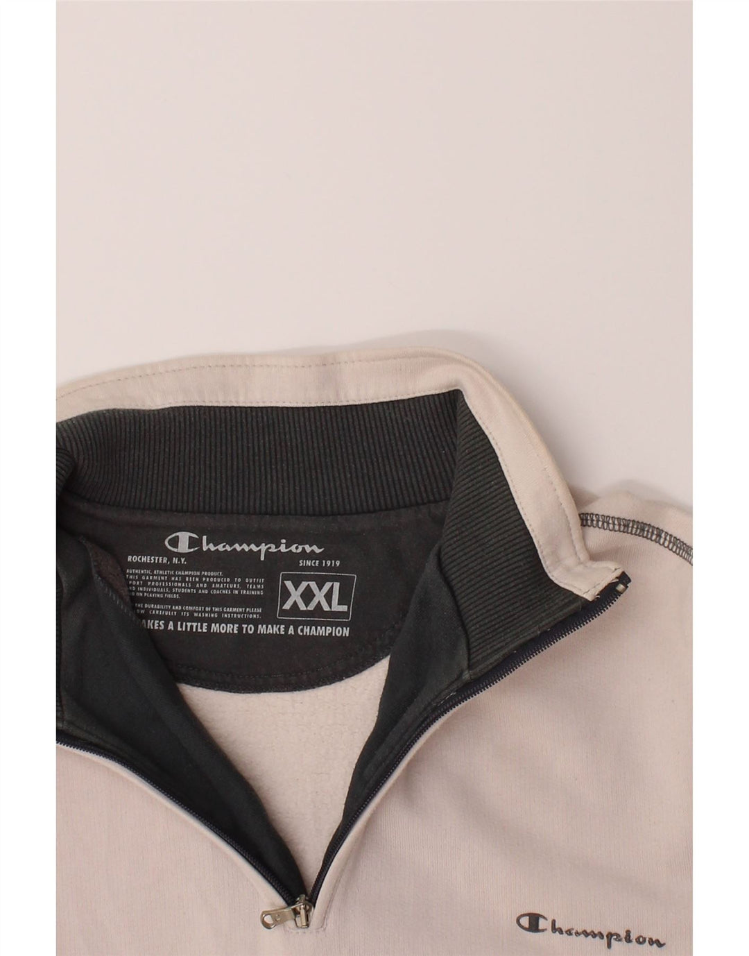 CHAMPION Mens Zip Neck Sweatshirt Jumper 2XL White Cotton Vintage Champion and Second-Hand Champion from Messina Hembry 