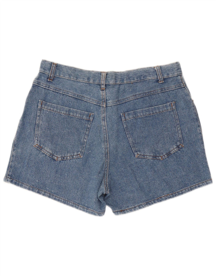 VINTAGE Womens High Waist Denim Shorts W32 Medium Blue Cotton