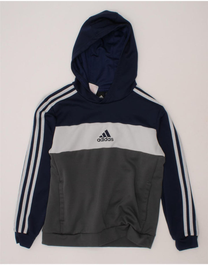 ADIDAS Boys Hoodie Jumper 11-12 Years Grey Colourblock Polyester Vintage Adidas and Second-Hand Adidas from Messina Hembry 