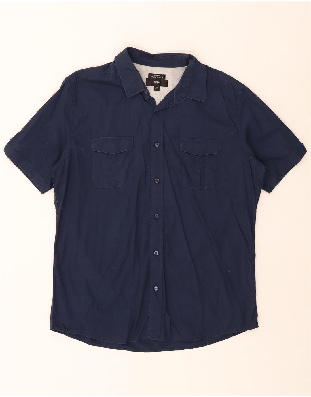 MOSSIMO Mens Slim Fit Short Sleeve Shirt Large Navy Blue Cotton Vintage Mossimo and Second-Hand Mossimo from Messina Hembry 