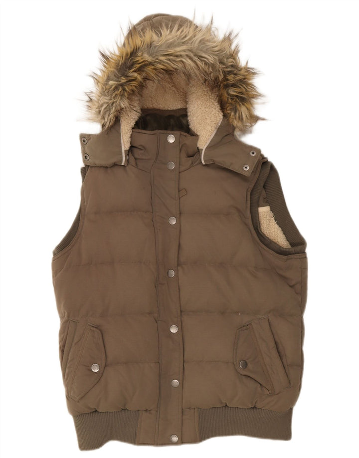 Fat Face Dame Hætte Polstret Jakke UK 14 Medium Khaki Polyester