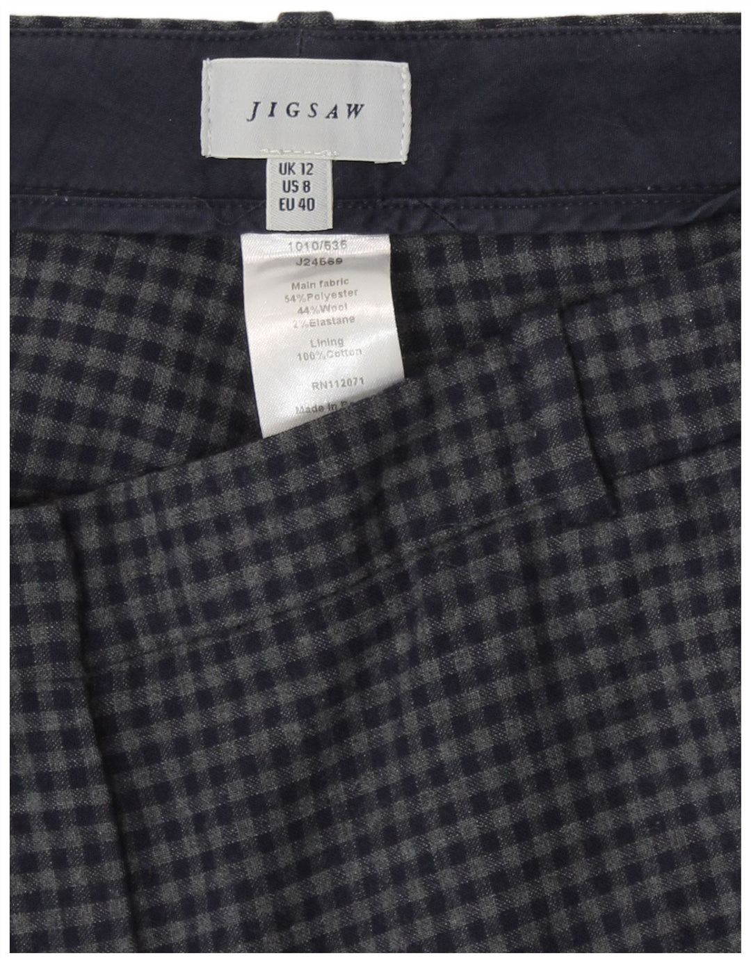 Jigsaw Dame Casual Bukser UK 12 Medium W32 L28 Navy Blue Gingham