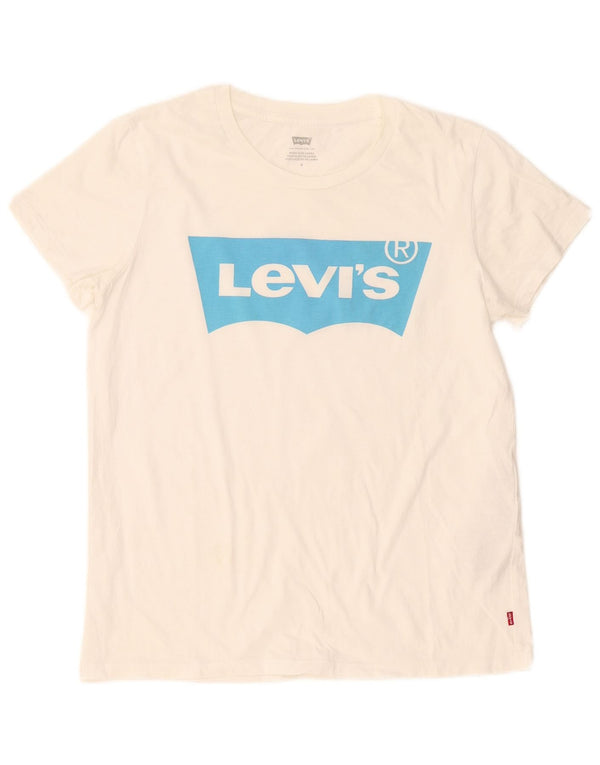 Levi's Grafisk T-shirt top til kvinder UK 12 Medium hvid bomuld