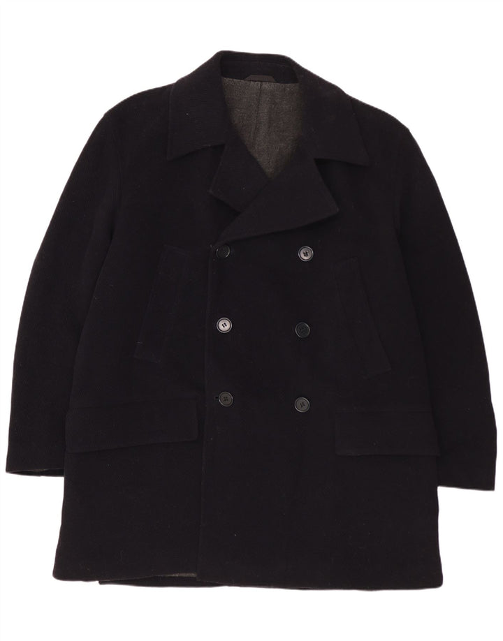 VINTAGE Dobbeltradet herrefrakke IT 50 Stor marineblå uld