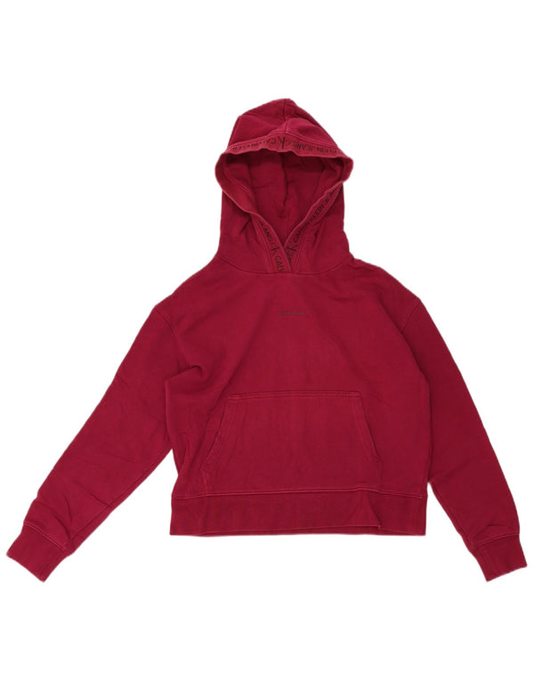 Calvin Klein Jeans Dame Crop Hoodie Jumper UK 10 Small Burgundy