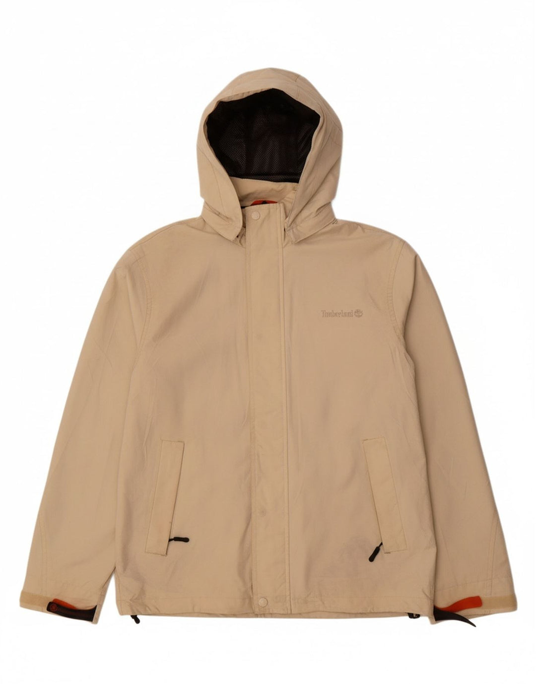 TIMBERLAND Mens Hooded Rain Jacket UK 36 Small Off White Nylon