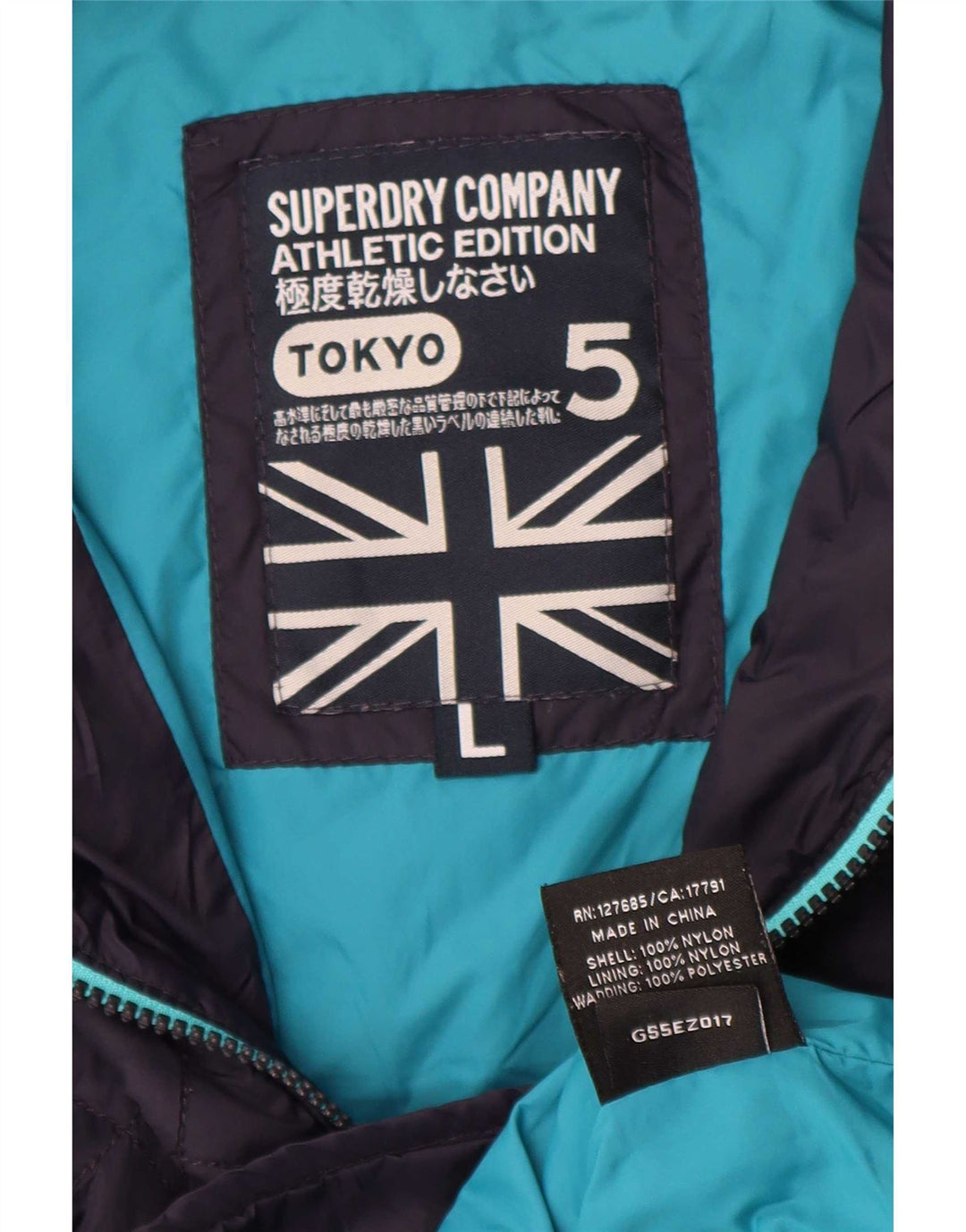 Superdry Quiltet jakke med hætte til kvinder UK 16 Stor marineblå nylon